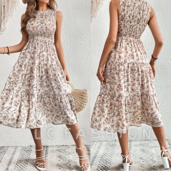 LC FASHION Dresses & Skirts - Boho Dress, Floral Print Ruffle Hem Dress, summer dress